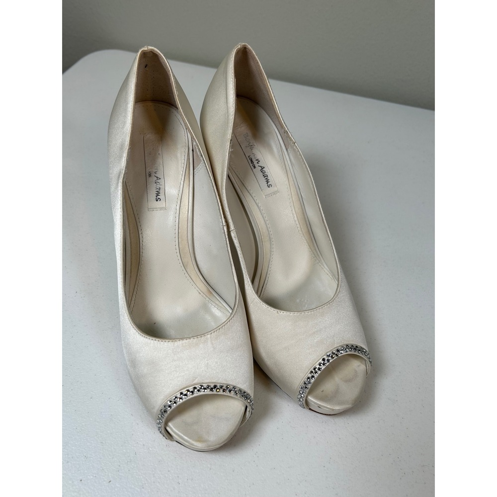 Benjamin Adams London Peep Toe Pump Womens 8.5 Ivory Satin Rhinestone Platform